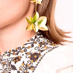 New in Box Mercedes Salazar Gold Floral Earrings